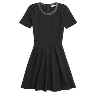 Madewell black mini dress with leather trim